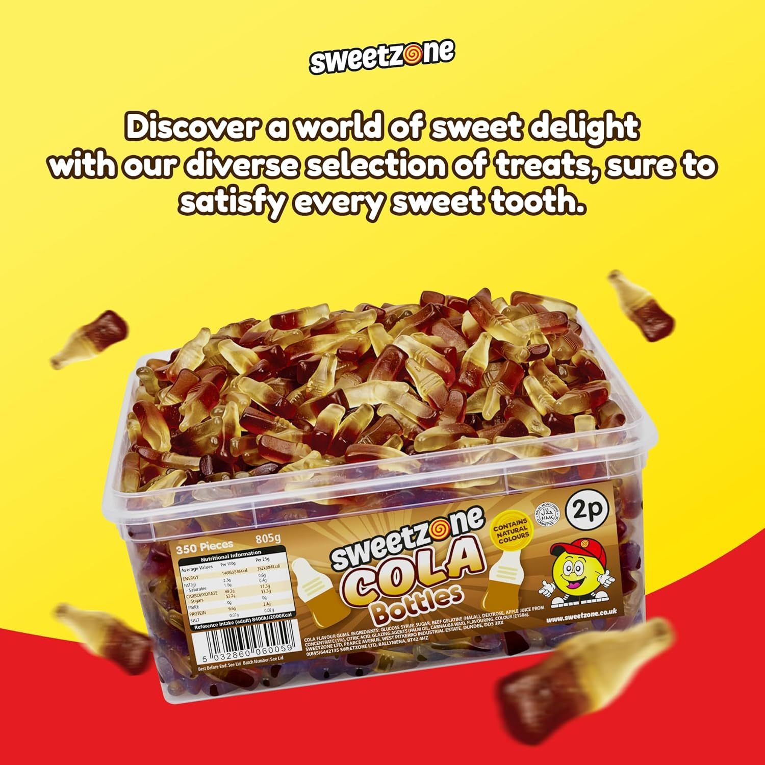 Sweetzone Mini Cola Bottles, Halal Sweets Tub 850g - Image 5