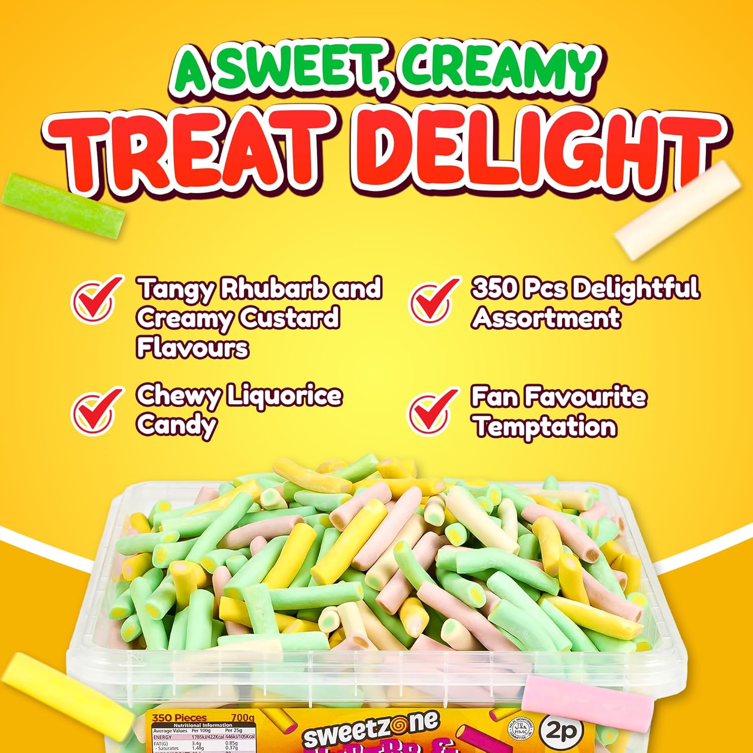 Sweetzone Rhubarb and Custard Pencils 700g 350pcs - Image 2