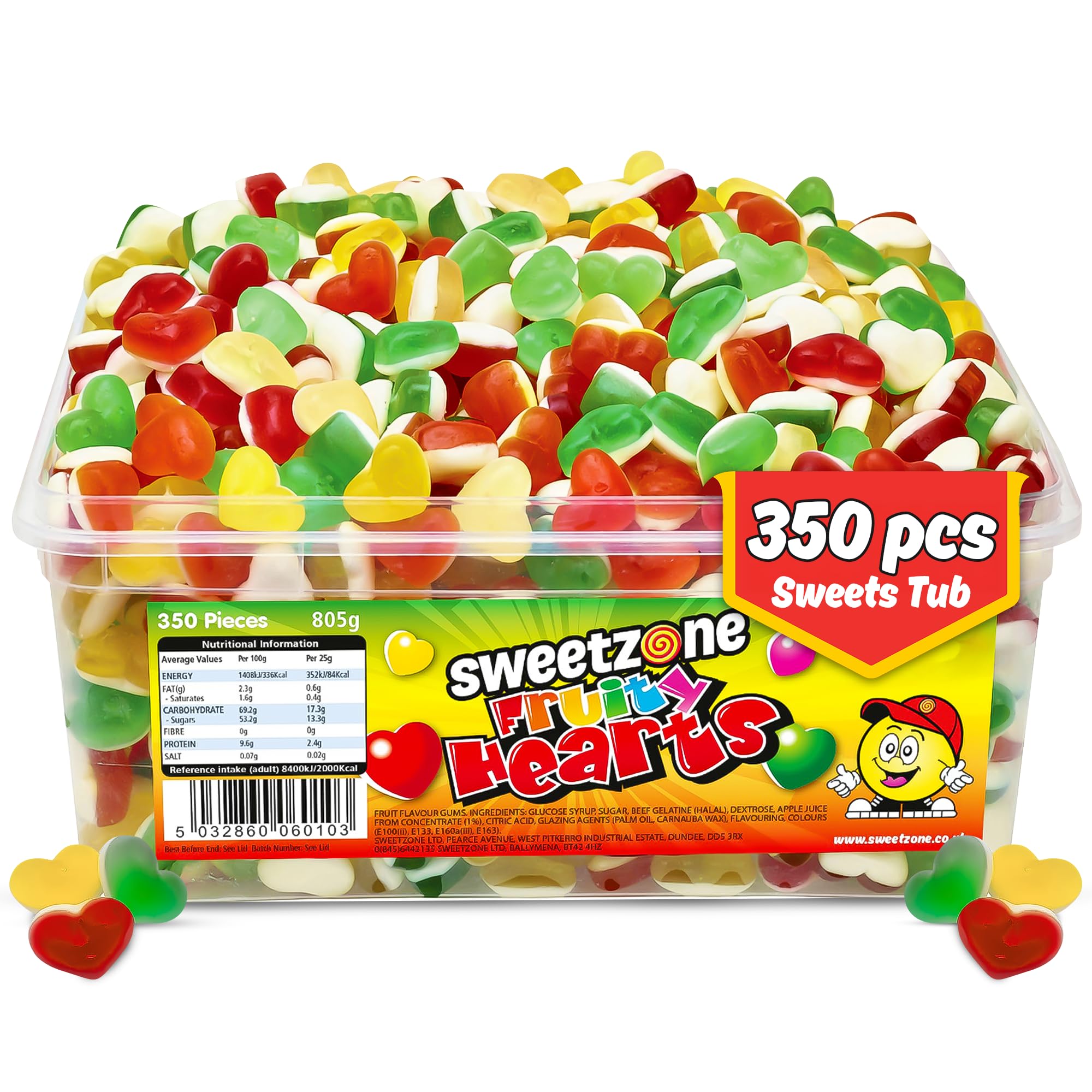 Sweetzone Halal Fruity Heart Gummies – 350 Chewy Heart Sweets in 805g Sharing Tub