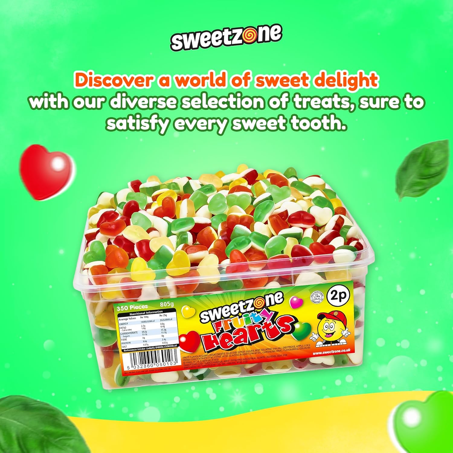Sweetzone Halal Fruity Heart Gummies – 350 Chewy Heart Sweets in 805g Sharing Tub - Image 5