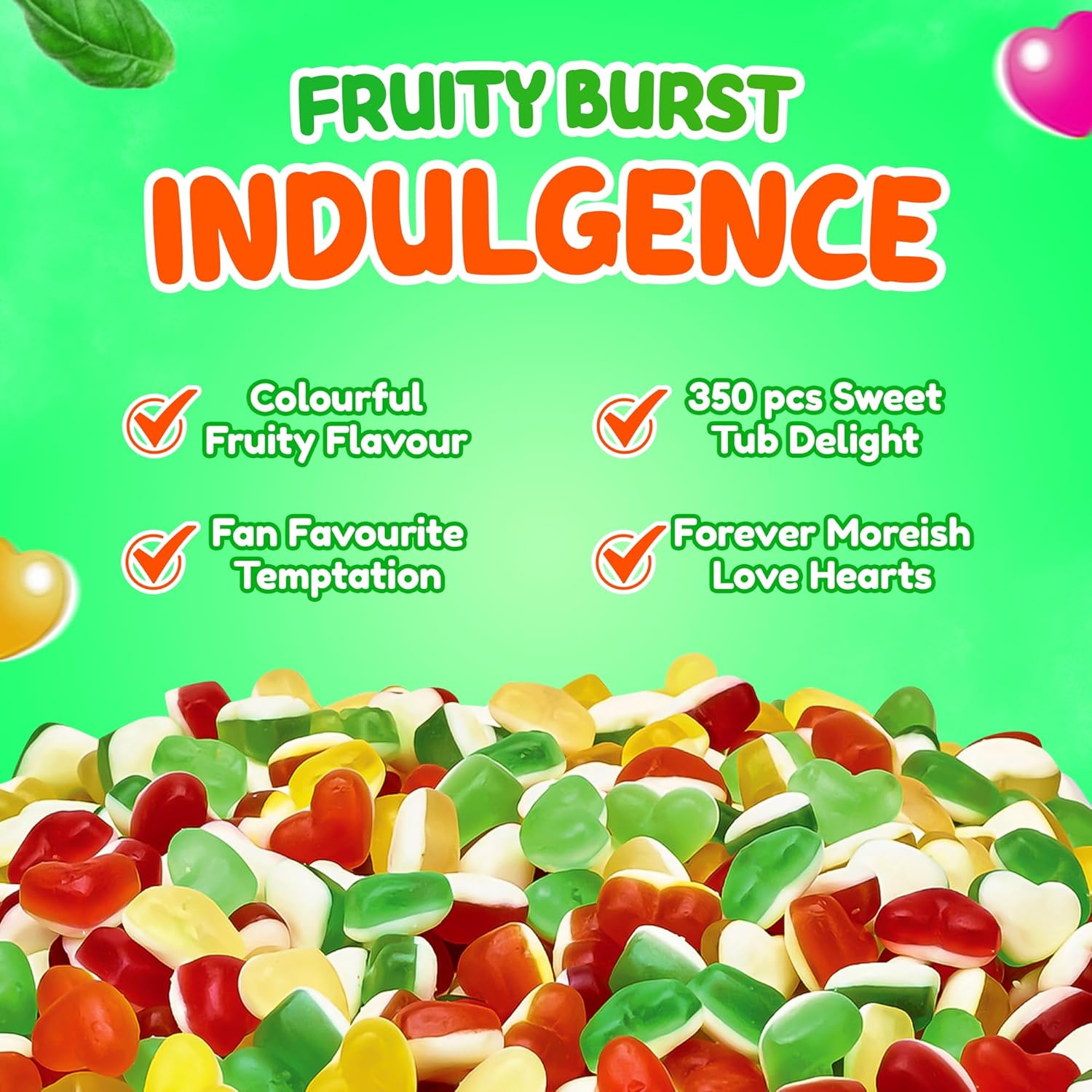 Sweetzone Halal Fruity Heart Gummies – 350 Chewy Heart Sweets in 805g Sharing Tub - Image 2