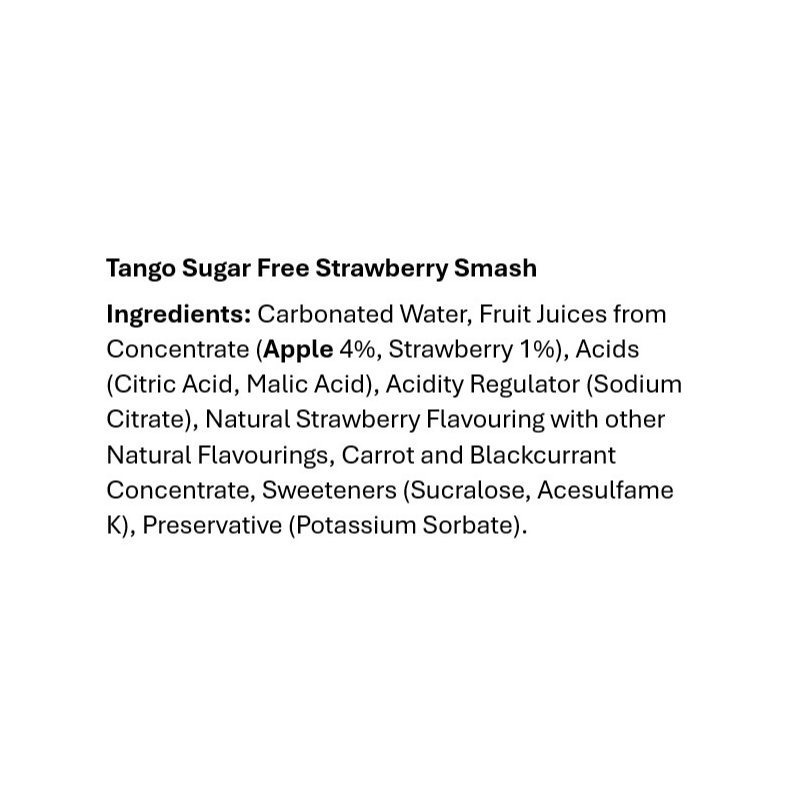 Tango Strawberry Smash Sugar Free Can - Pack of 24 x 330ml - Beverage - Image 2