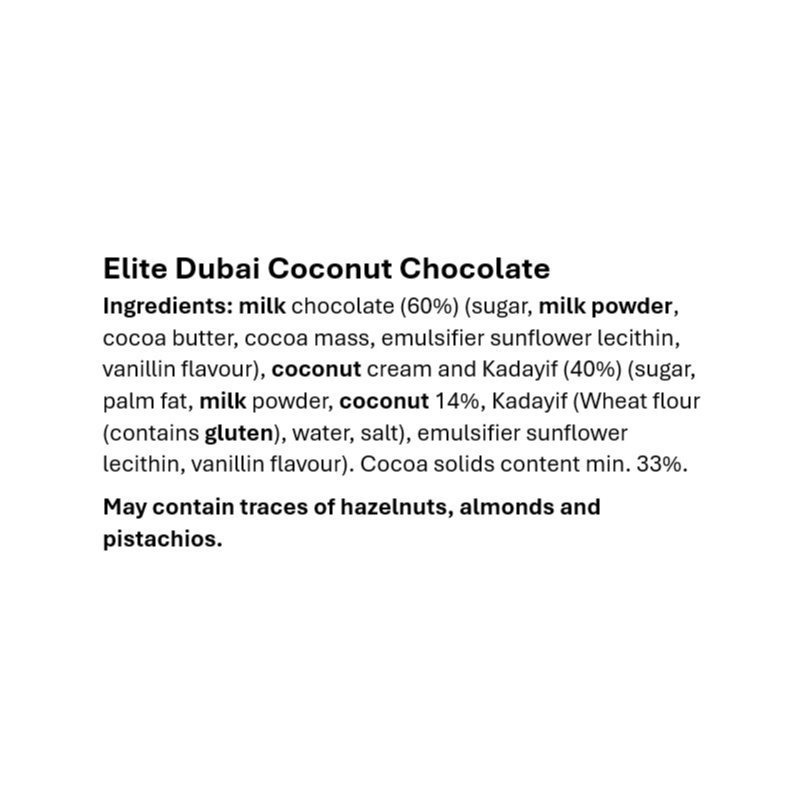 Elit Dubai Milk Chocolate Filled with Coconut Cream & Kadayif – 90g (Pack of 12 Bars) - Image 2