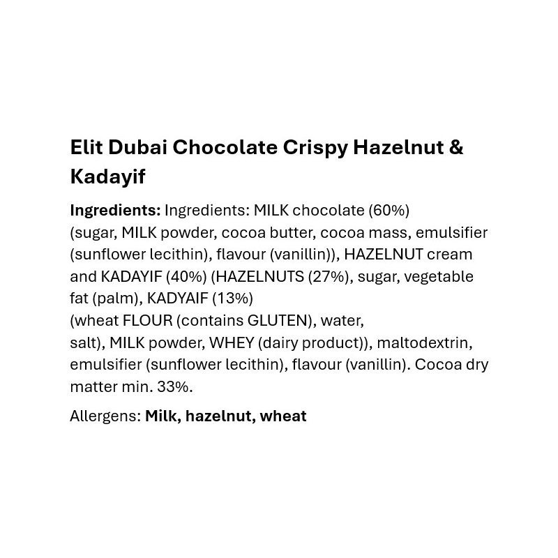 Elit Dubai Chocolate Crispy Bars with Hazelnut & Kadayif 30g - Pack of 24 - Image 2