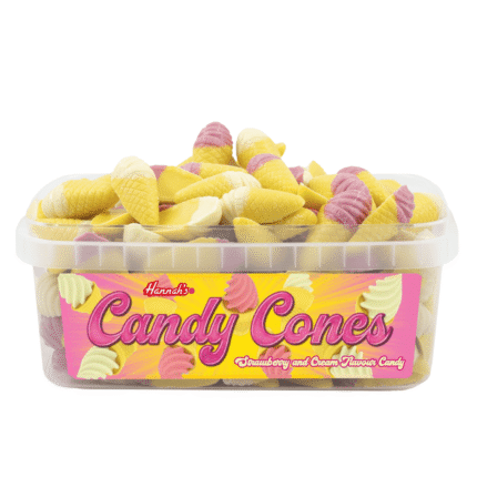 Hannah's Strawberry & Cream Candy Cones 600g – Traditional Retro Boiled Sweets | Resealable Sharing Tub