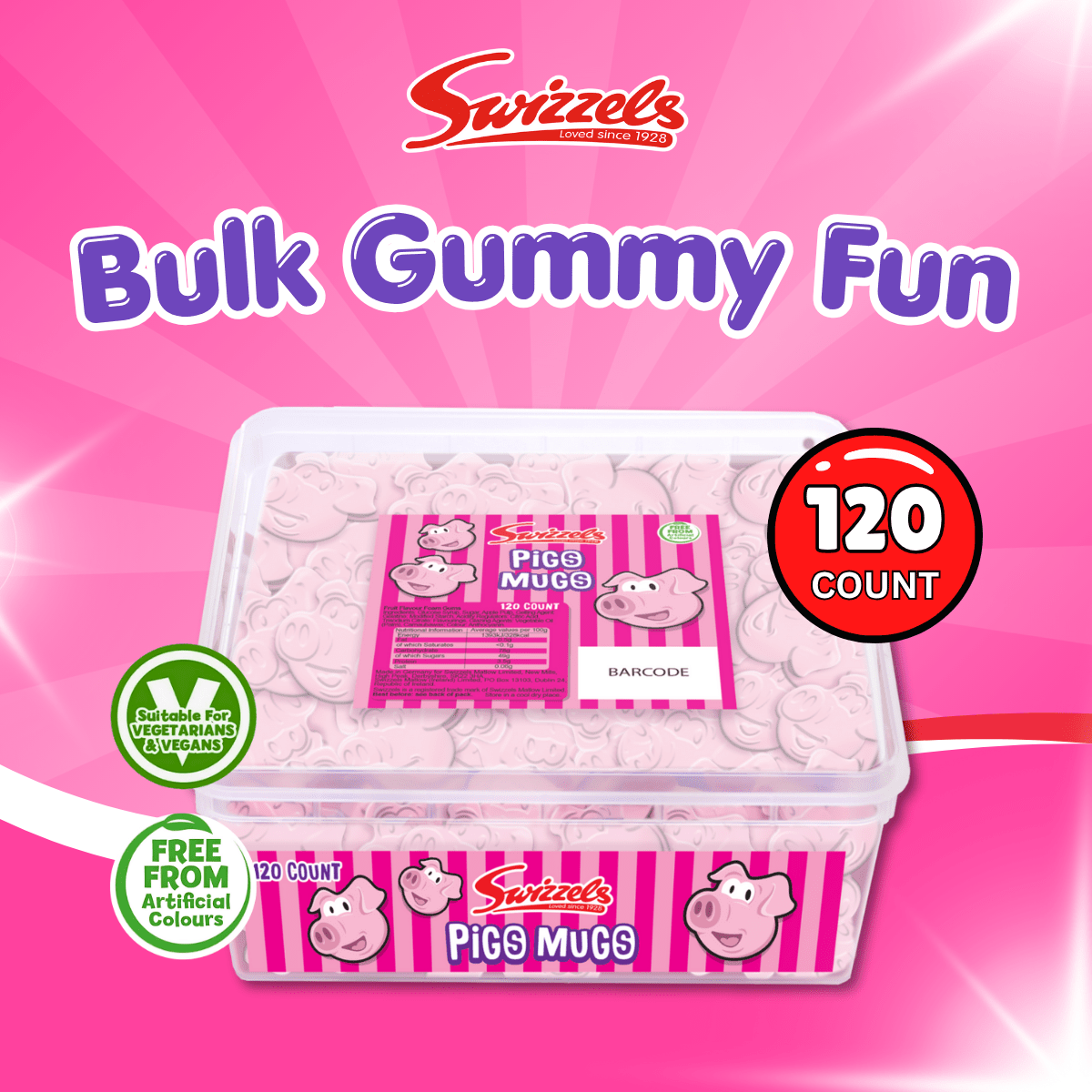 Swizzels Pigs Mugs Sweet Tub – 120 Individually Wrapped Chewy Fruit-Flavoured Sweets | Bulk Party & Sharing Pack - Image 5