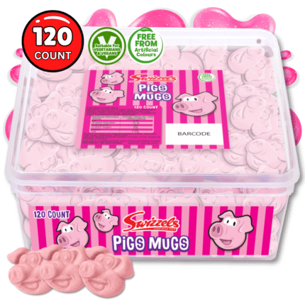 Swizzels Pigs Mugs Sweet Tub – 120 Individually Wrapped Chewy Fruit-Flavoured Sweets | Bulk Party & Sharing Pack