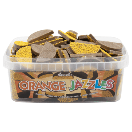 Hannah's Orange Jazzles 600g Tub – Retro Orange & Chocolate Flavour Candy with Candy Topping