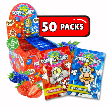 Crazy Candy Factory Popping Candy 50 x 7g – Strawberry & Blue Raspberry Fizzy Popping Sweets | Bulk Multipack