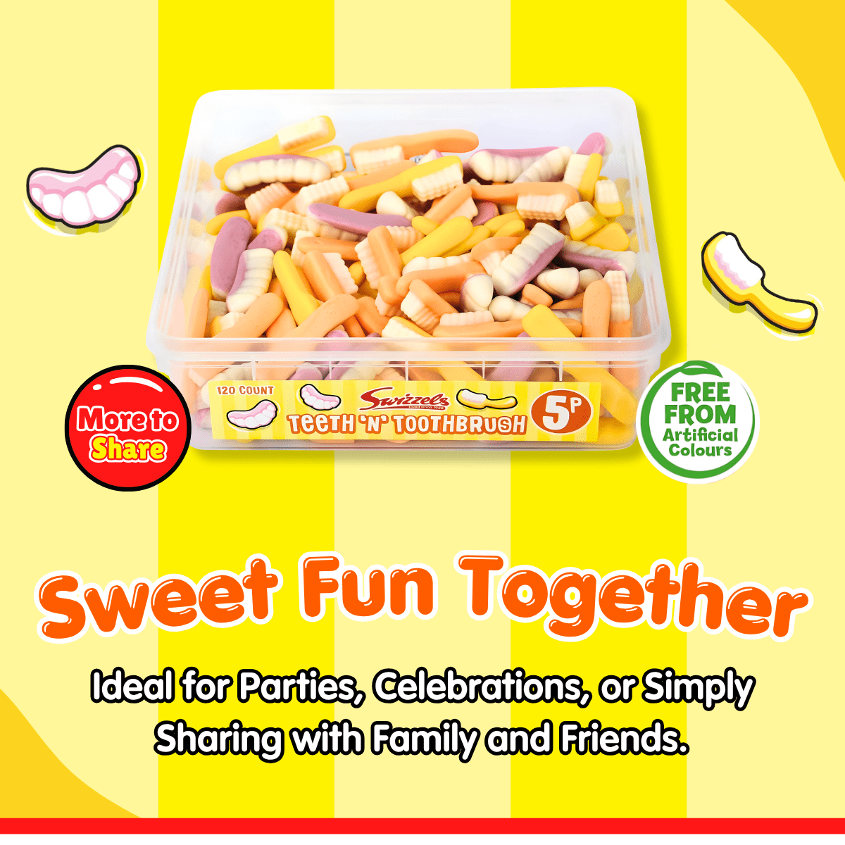 Swizzels Teeth N Toothbrush Gummies – 576g Tub - Image 4
