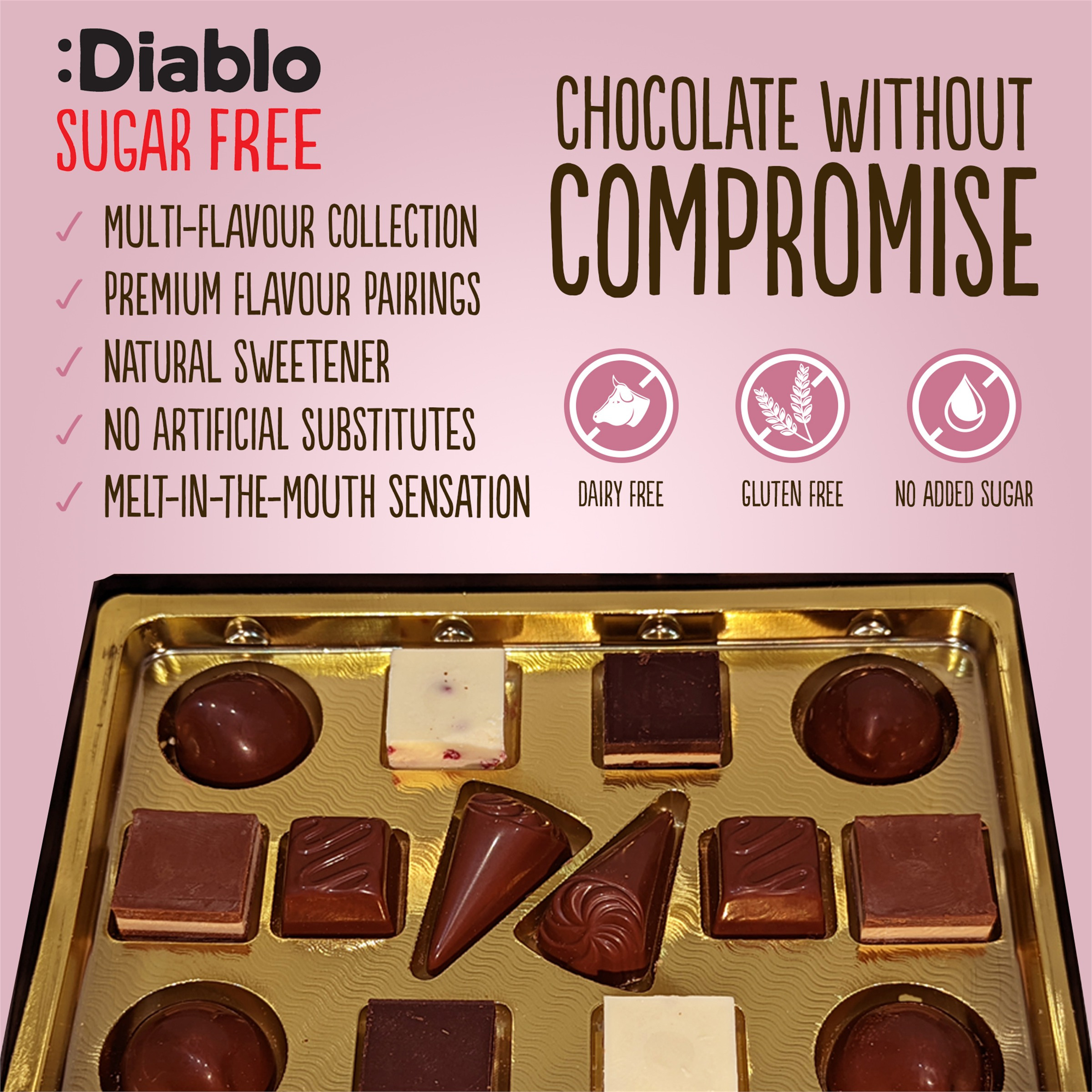 Diablo No Added Sugar Luxury Chocolate Gift Box – 14 Pieces - Image 11