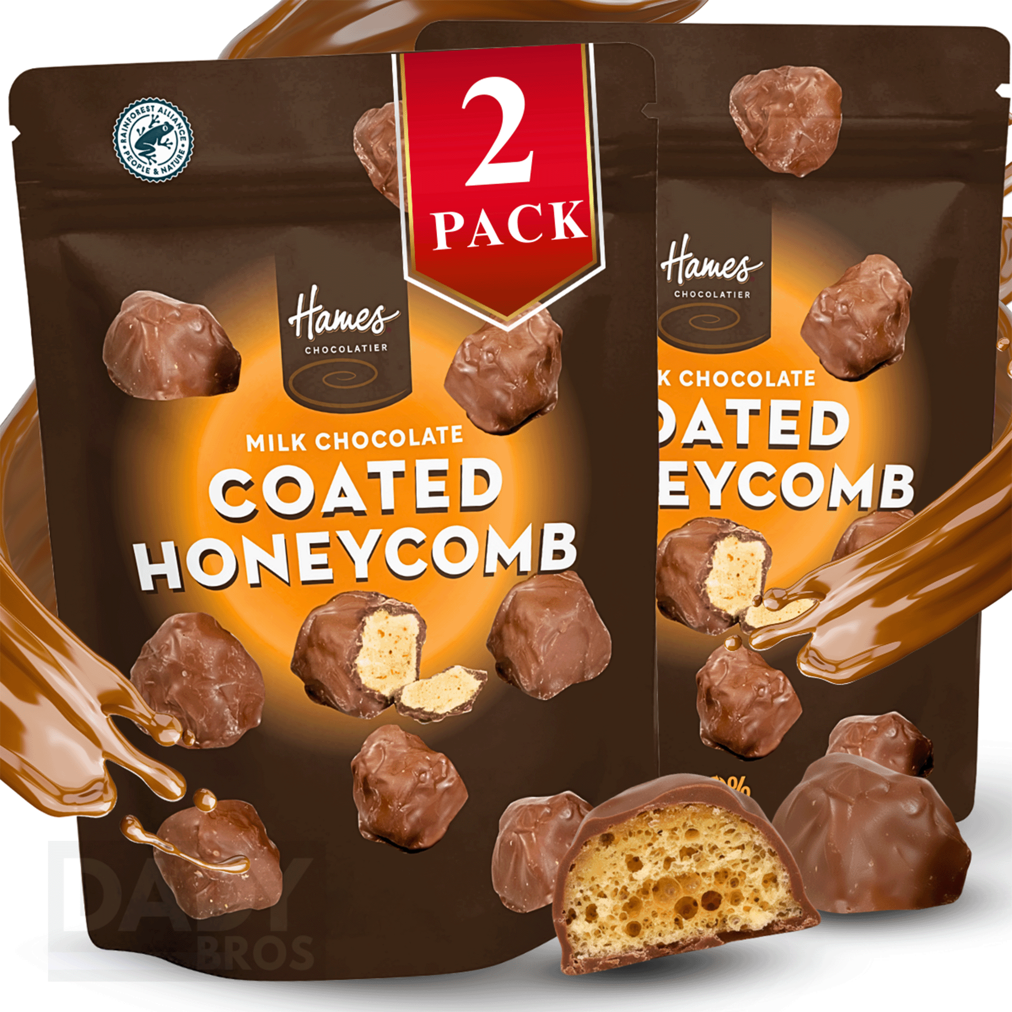 Luxury Hames Milk Chocolate Coated Honeycomb | 2-Pack (80g x 2) - Premium British Indulgence