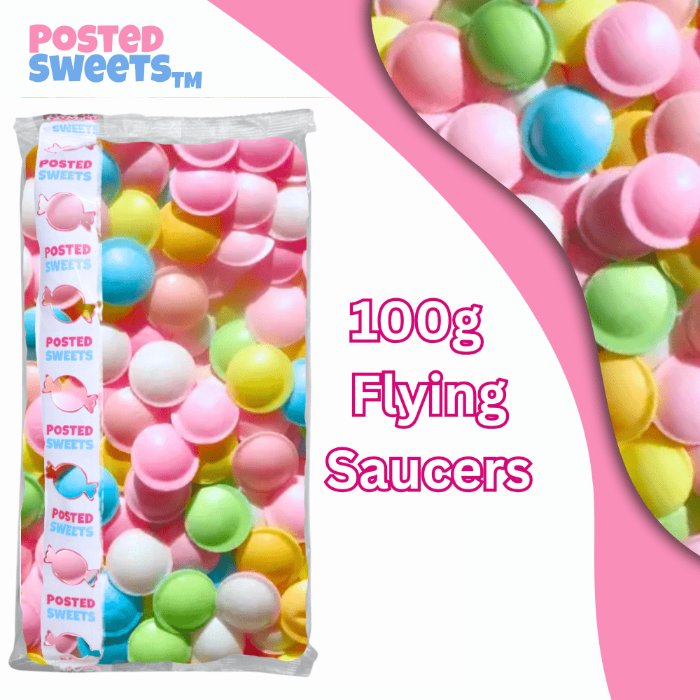 Flying Saucers 100g – Classic Sherbet Filled Wafer Sweets | Retro British Candy