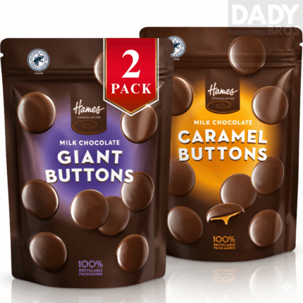 Hames Giant Milk Chocolate Buttons + Caramel Buttons 2 x 100g Pouches