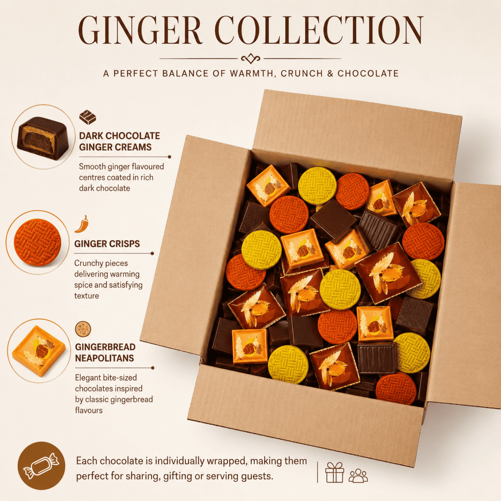 Bulk Dark Chocolate Ginger Collection – 25 Count Luxury Fairtrade Chocolates - Image 2