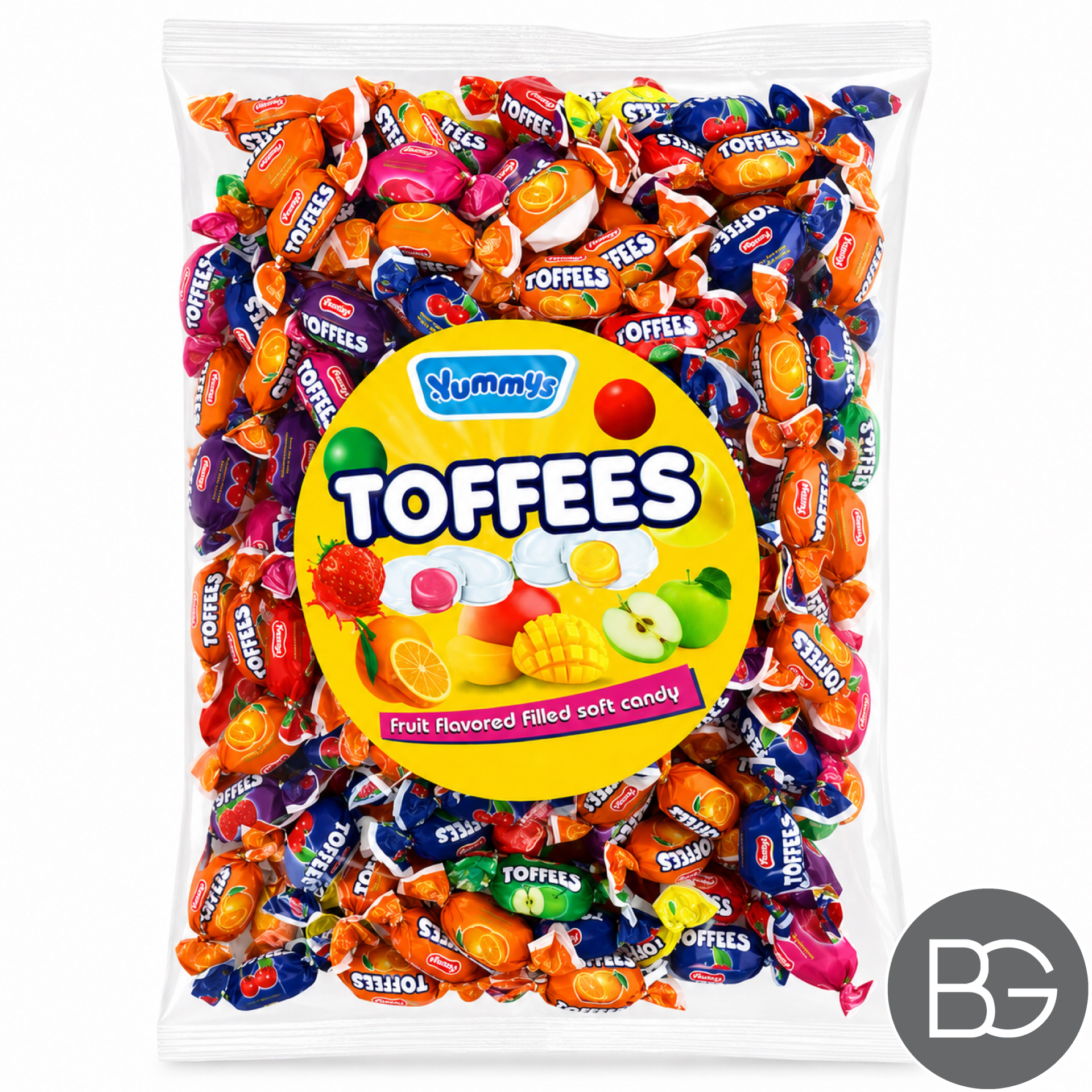 Yummy's Assorted Fruit Filled Toffees – 1kg Bulk Bag