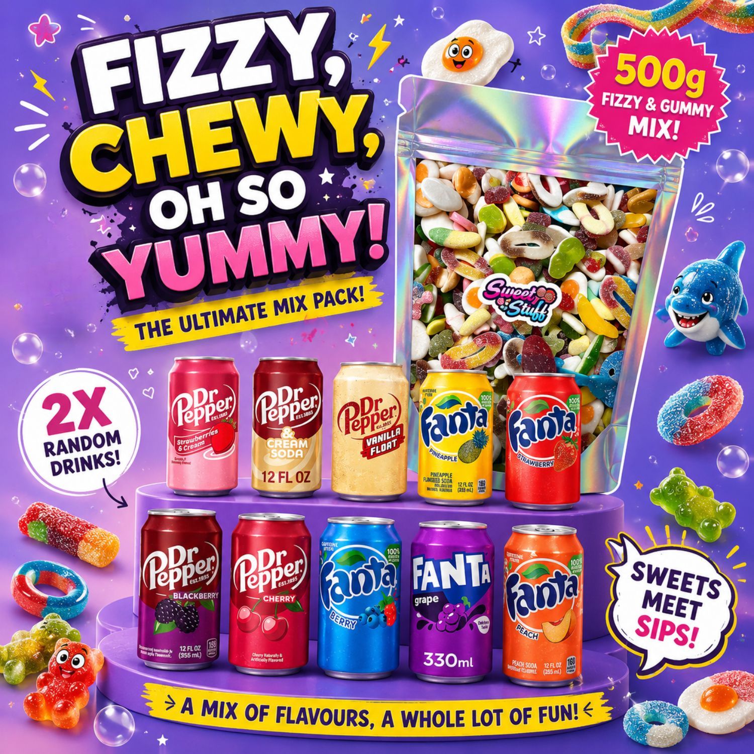 500g Fizzy & Gummy Sweet Mix
