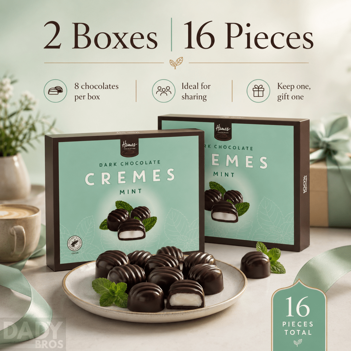 Hames Vegan Dark Chocolate Mint Cremes 2 x 88g - Image 3