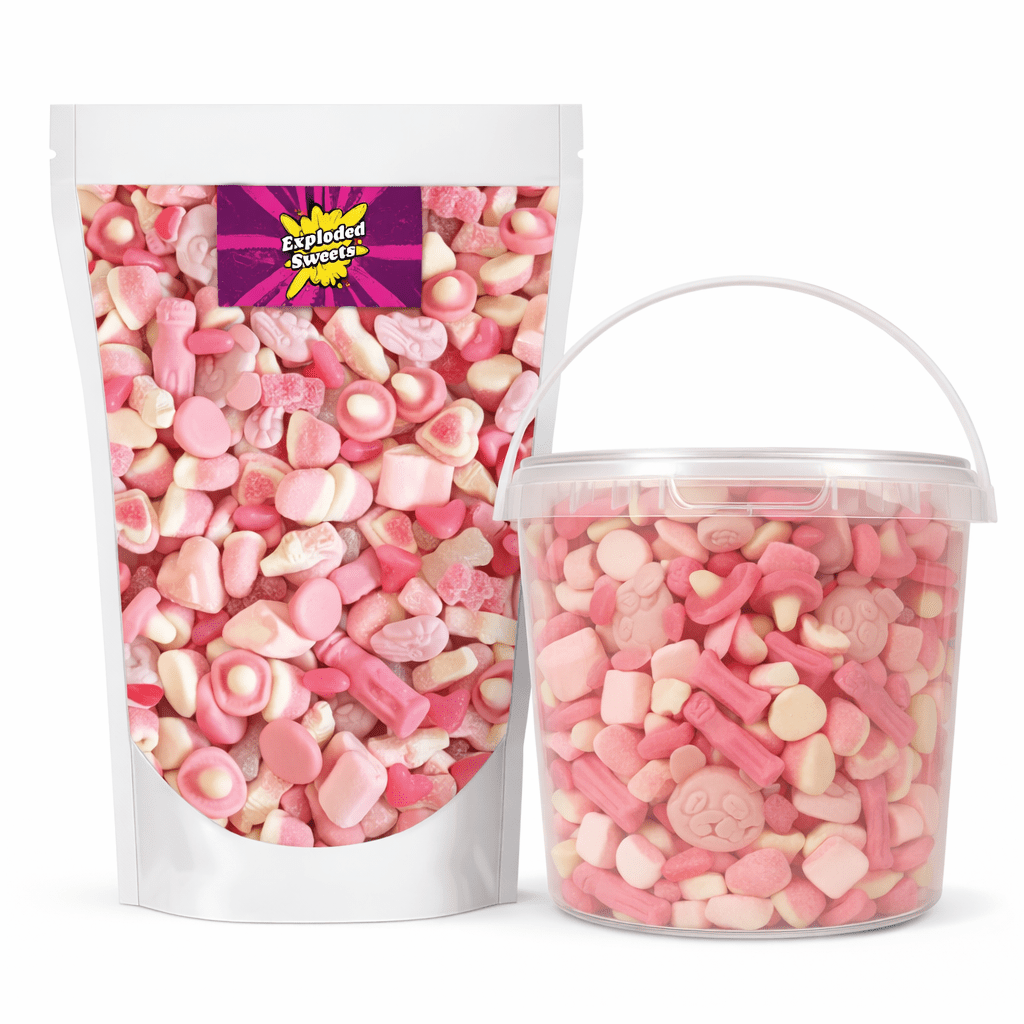 Pink Mix Combo Bundle | Exploded Sweets | 800g Bag & 500g Tub of Sweets
