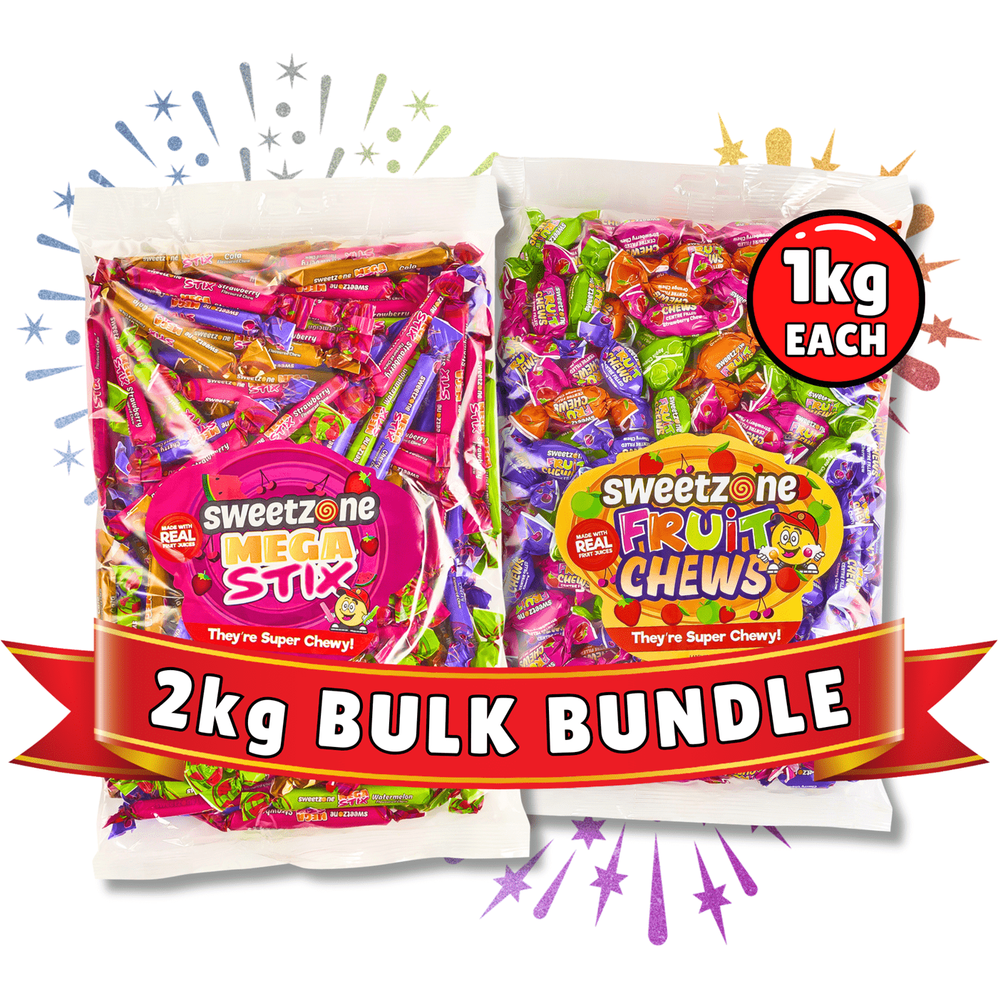 Sweetzone Mega Stix & Fruit Chews Combo – 2 x 1kg Bags