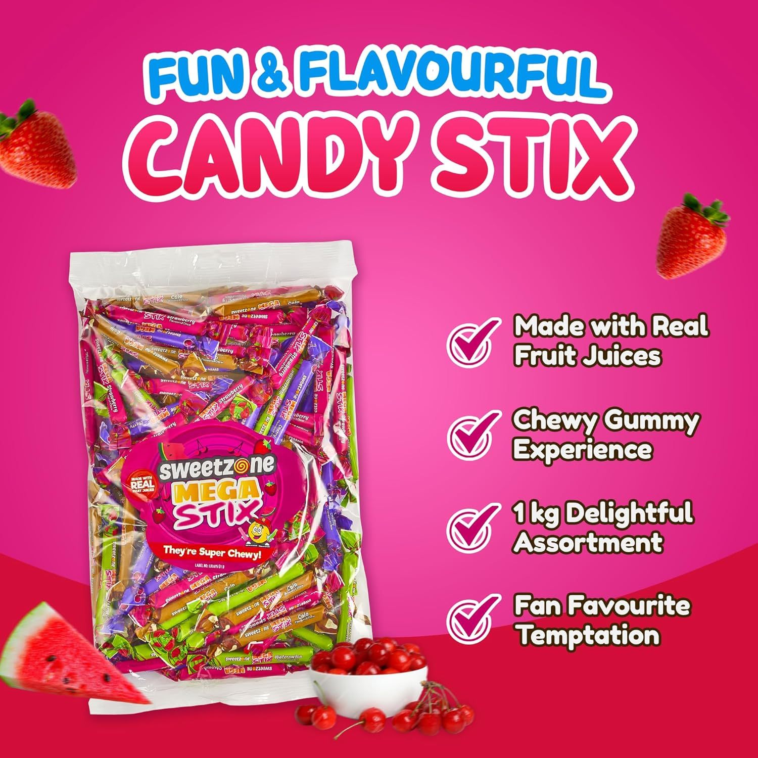 Sweetzone Mega Stix & Fruit Chews Combo – 2 x 1kg Bags - Image 3