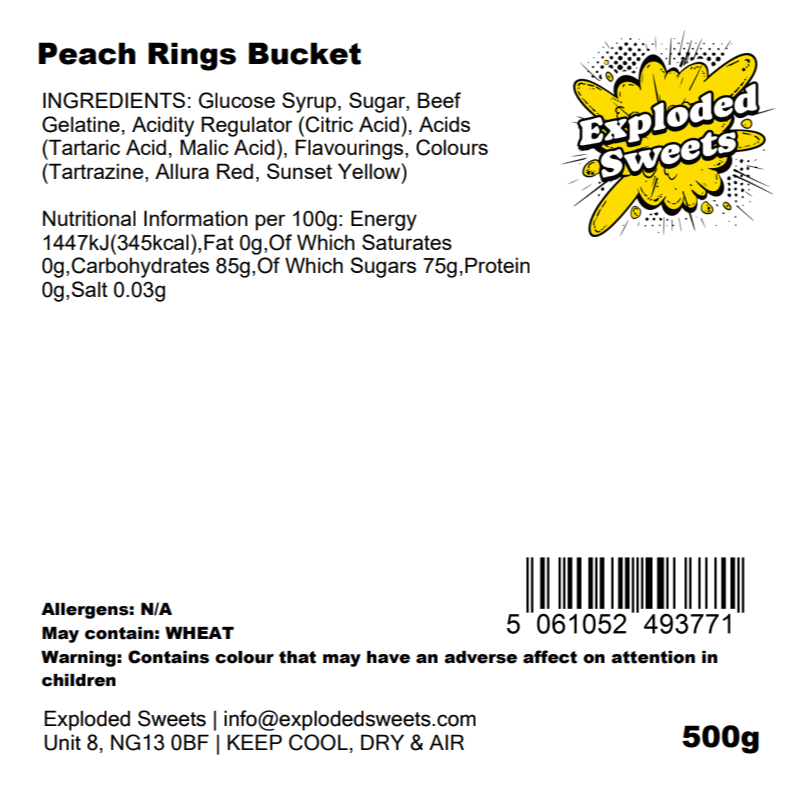 Exploded Sweets 500g Resealable Tub of Bebeto Peach Rings - Image 2
